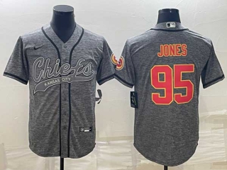 Men's Kansas City Chiefs #95 Chris Jones Grey Cool Base Stitched Baseball Jersey