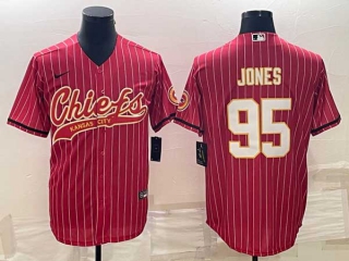 Men's Kansas City Chiefs #95 Chris Jones Red Pinstripe Cool Base Stitched Baseball Jersey
