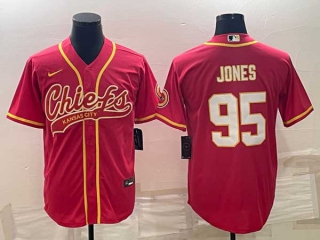 Men's Kansas City Chiefs #95 Chris Jones Red Stitched Nike Cool Base Baseball Jersey