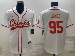Men's Kansas City Chiefs #95 Chris Jones White Stitched Nike Cool Base Baseball Jersey