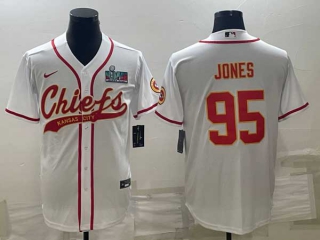 Men's Kansas City Chiefs #95 Chris Jones White Super Bowl LVII Patch Cool Base Stitched Baseball Jersey