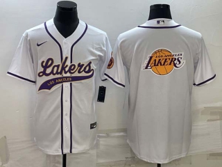 Men's NBA Los Angeles Lakers White MLB Cool Base Stitched Baseball Jersey (7)