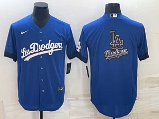 Men's Los Angeles Dodgers Big LA Logo Navy Blue City Connect Stitched MLB Cool Base Nike Jersey