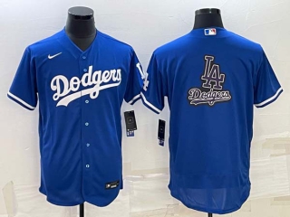 Men's Los Angeles Dodgers Big LA Logo Navy Blue Pinstripe Stitched MLB Flex Base Nike Jersey