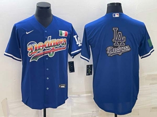 Men's Los Angeles Dodgers Big LA Logo Patch Navy Blue Pinstripe Stitched MLB Cool Base Nike Jersey