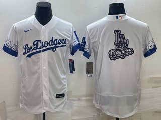 Men's Los Angeles Dodgers Big LA Logo White City Connect Stitched MLB Flex Base Nike Jersey