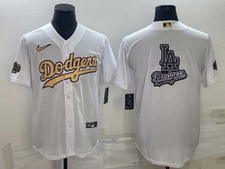 Men's Los Angeles Dodgers Big LA Logo White Gold 2022 All Star Stitched Cool Base Nike Jerseys