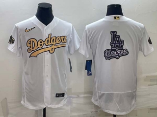 Men's Los Angeles Dodgers Big LA Logo White Gold 2022 All Star Stitched Flex Base Nike Jerseys