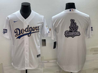 Men's Los Angeles Dodgers Big LA Logo White VII Championship Stitched MLB Cool Base Nike Jersey