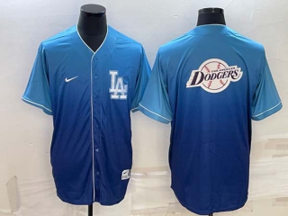 Men's Los Angeles Dodgers Big Team Logo Blue Gradient Stitched MLB Cool Base Nike Jersey