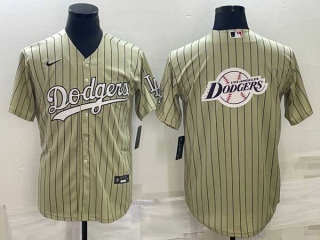 Men's Los Angeles Dodgers Big Team Logo Cream Pinstripe Stitched MLB Cool Base Nike Baseball Jersey