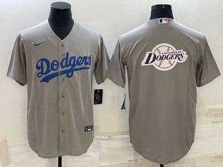 Men's Los Angeles Dodgers Big Team Logo Gray Stitched MLB Cool Base Nike Baseball Jersey