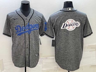 Men's Los Angeles Dodgers Big Team Logo Grey Gridiron Cool Base Stitched Nike Baseball Jersey