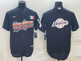 Men's Los Angeles Dodgers Big Team Logo Mexico Black Cool Base Stitched Baseball Jersey