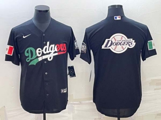 Men's Los Angeles Dodgers Big Team Logo Mexico World Series Black Cool Base Stitched Baseball Jersey