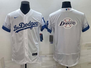 Men's Los Angeles Dodgers Big Team Logo White City Connect Stitched MLB Flex Base Nike Jersey