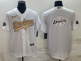 Men's Los Angeles Dodgers Big Team Logo White Gold 2022 All Star Stitched Cool Base Nike Jerseys