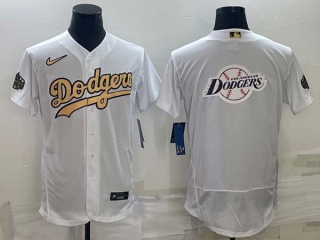Men's Los Angeles Dodgers Big Team Logo White Gold 2022 All Star Stitched Flex Base Nike Jerseys
