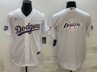 Men's Los Angeles Dodgers Big Team Logo White VII Championship Stitched MLB Cool Base Nike Jersey