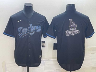 Men's Los Angeles Dodgers Black Big LA Logo Cool Base Stitched Baseball Jersey