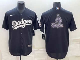 Men's Los Angeles Dodgers Black LA Big Logo Cool Base Stitched Baseball Jersey