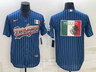 Men's Los Angeles Dodgers Mexico Navy Blue Pinstripe Stitched MLB Cool Base Nike Jersey