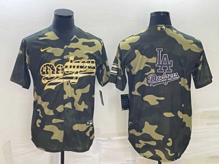 Men's Los Angeles Dodgers Olive Team Big LA Logo Cool Base Stitched Baseball Jersey