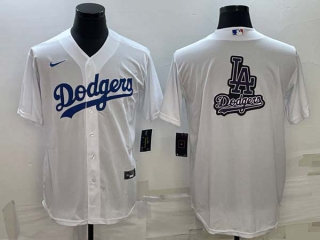 Men's Los Angeles Dodgers White Big LA Logo Cool Base Stitched Baseball Jersey
