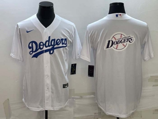 Men's Los Angeles Dodgers White Big Team Logo Cool Base Stitched Baseball Jersey