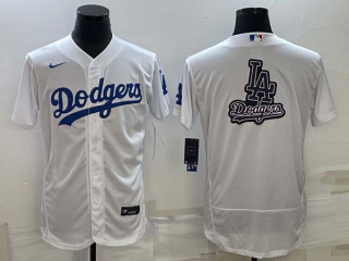 Men's Los Angeles Dodgers White Big LA Logo Flex Base Stitched Baseball Jersey
