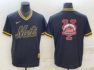 Men's New York Mets Big Logo Black Gold Nike Cooperstown Legend V Neck Jersey