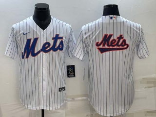 Men's New York Mets Big Logo White Cool Base Pinstripe Stitched Baseball Jerseys
