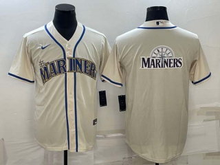 Men's Seattle Mariners Big Logo Cream Stitched MLB Cool Base Nike Baseball Jersey
