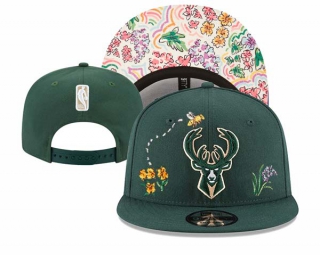 NBA Milwaukee Bucks Watercolor Floral Green New Era 9FIFTY Snapback Hat 3028