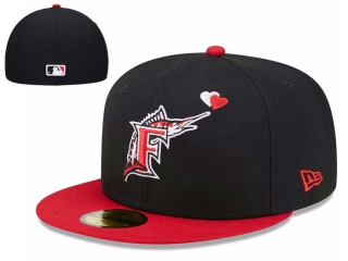 MLB Florida Marlins New Era Black Red Heart Eyes 59FIFTY Fitted Hat 7001