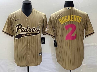 Men's San Diego Padres #2 Xander Bogaerts Tan Pinstripe 2023 City Connect Cool Base Stitched Jerseys