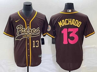 Men's San Diego Padres #13 Manny Machado Number Brown NEW 2023 City Connect Cool Base Stitched Jersey