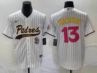 Men's San Diego Padres #13 Manny Machado White Pinstripe 2023 City Connect Cool Base Stitched Jerseys