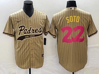 Men's San Diego Padres #22 Juan Soto Tan Pinstripe 2023 City Connect Cool Base Stitched Jerseys