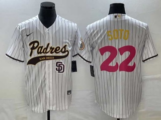 Men's San Diego Padres #22 Juan Soto White Pinstripe 2023 City Connect Cool Base Stitched Jerseys