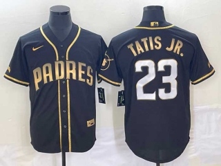 Men's San Diego Padres #23 Fernando Tatis Jr Black 2021 Golden Edition Stitched Cool Base Nike Jersey