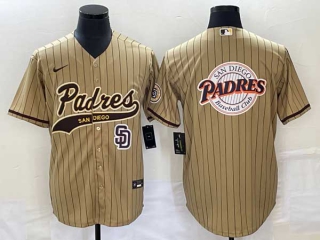 Men's San Diego Padres Blank Sand Brown Big Logo With Patch Cool Base Stitched Baseball Jerseys
