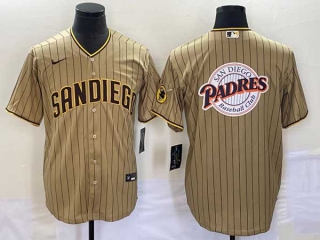 Men's San Diego Padres Blank Sand Brown Big Logo With Patch Stitched Baseball Cool Base Jersey