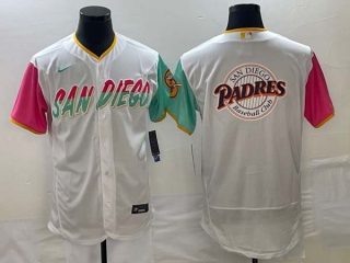 Men's San Diego Padres Blank White Big Logo 2023 City Connect Stitched Flex Base Baseball Jersey