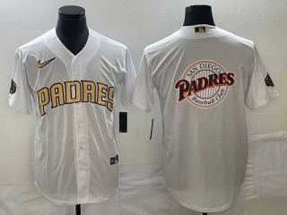 Men's San Diego Padres Blank White Gold Big Logo With Patch Stitched Cool Base Baseball Jersey