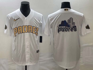 Men's San Diego Padres Blank White Gold Big Logo With Patch Stitched Cool Base Baseball Jerseys