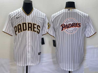 Men's San Diego Padres Blank White With Patch Big Logo Stitched Cool Base Baseball Jersey