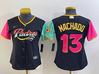 Women's San Diego Padres #13 Manny Machado Black 2022 City Connect Cool Base Stitched Jersey