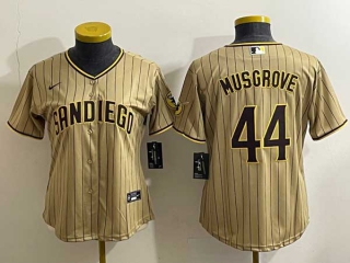 Women's San Diego Padres #44 Joe Musgrove Tan Pinstripe 2023 City Connect Cool Base Stitched Jersey