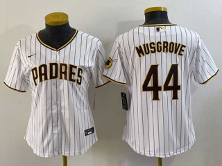 Women's San Diego Padres #44 Joe Musgrove White Pinstripe 2023 City Connect Cool Base Stitched Jersey